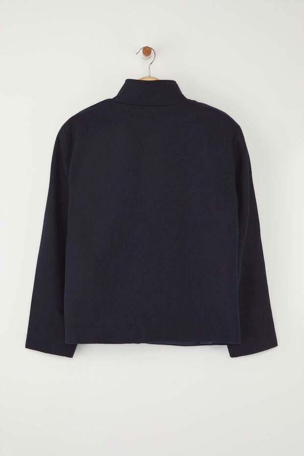 Trendyolmilla Základní Kousek Šatníku Námořnická Modrá Oversize Kašmírová Bomber Tenčí Bunda Kabáty TWOAW26MO00128 - 7