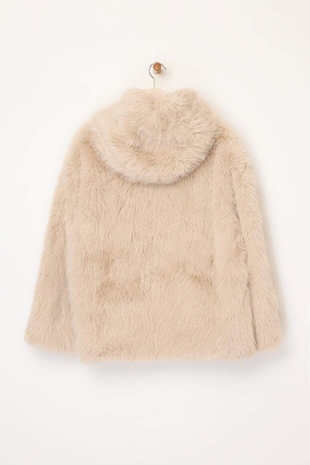 Bézs Oversize Mold kapucnis szőrme nagy méretű kabátok TWOAW26AW00000 - 7