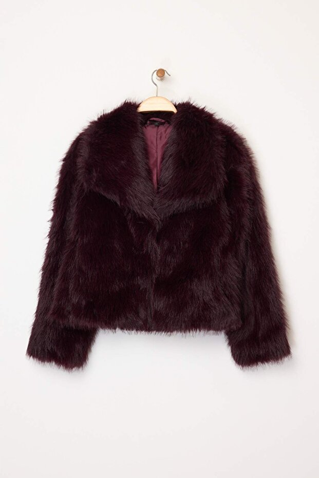 Bordo Oversize Kalıp Kürk Mont TWOAW25MO00035 - 7