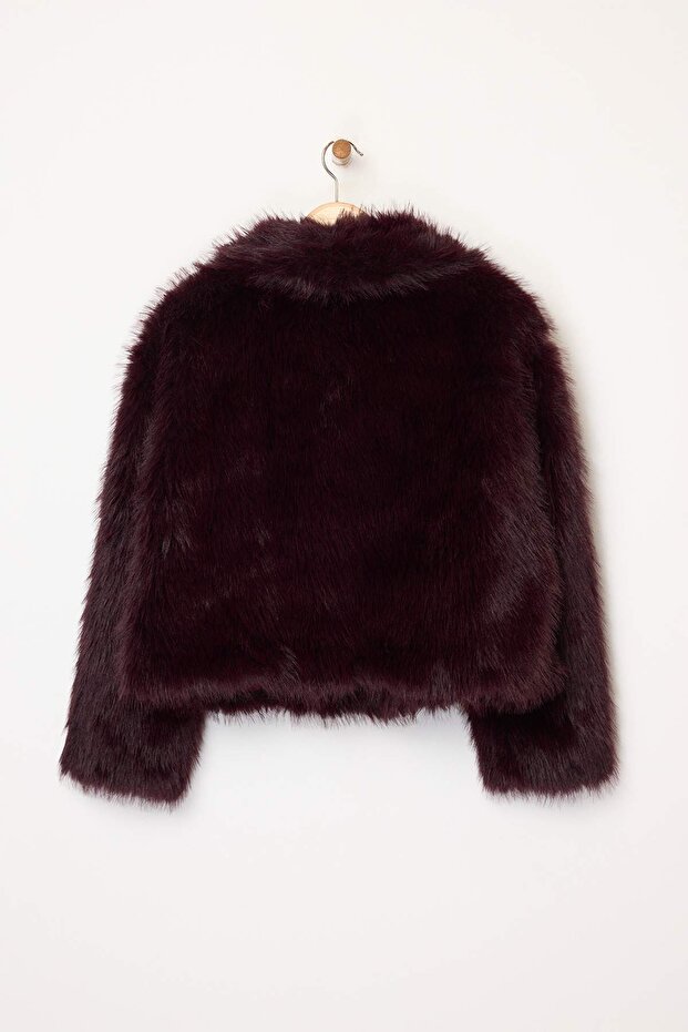 Bordo Oversize Kalıp Kürk Mont TWOAW25MO00035 - 10