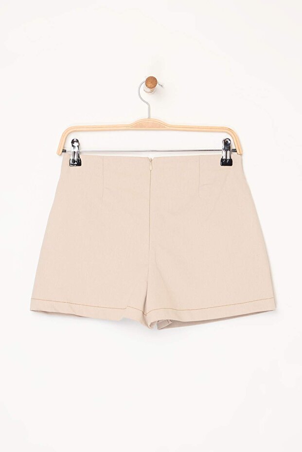 Bej Kontrast Dikişli Mini Gabardin Pamuklu Şort Etek TWOSS25SR00228 - 6