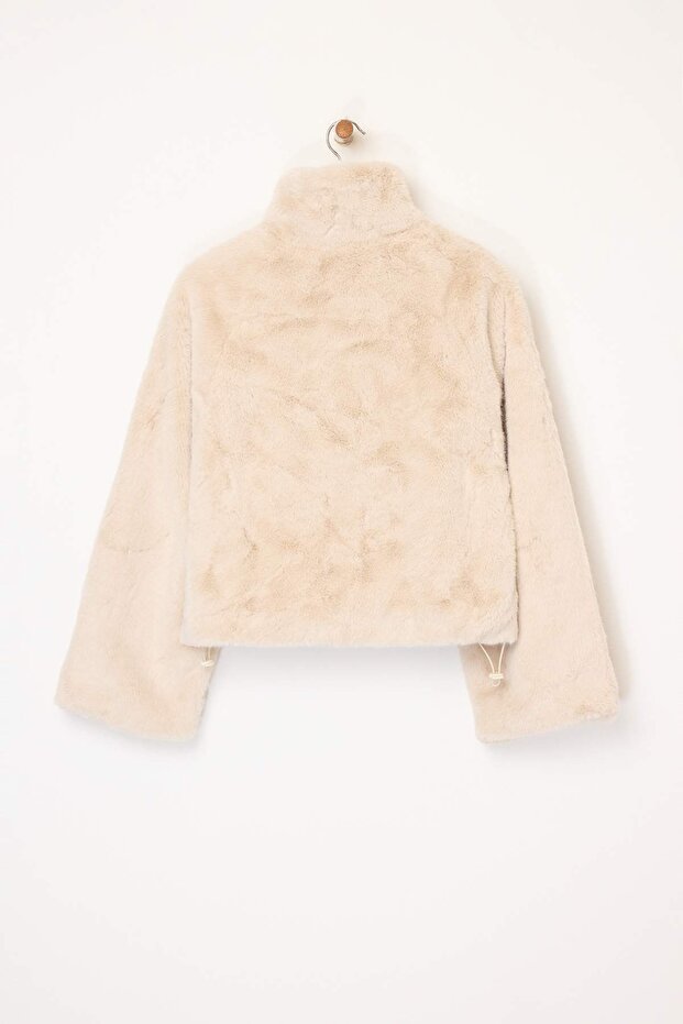 Ekru Oversize Kalıp Kolları Geniş Kürk Mont TWOAW26MO00022 - 7