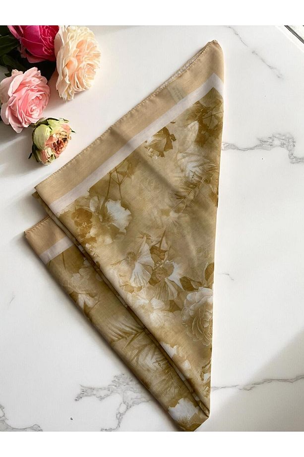 Flora Serisi Çiçekli Desen Pamuklu Dijital Soft Şal - Sarı - 3