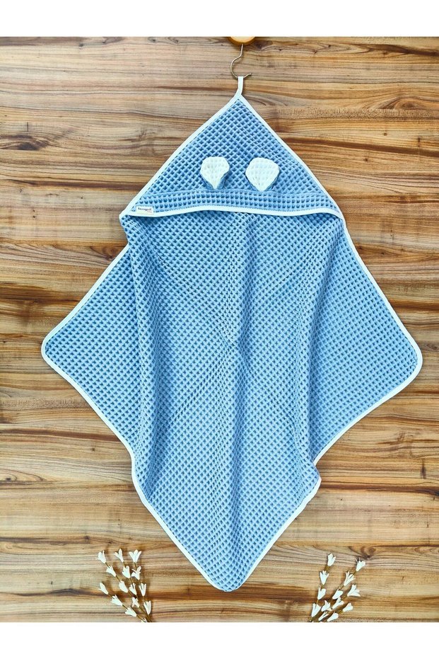 100% Cotton Hooded Eared Pique Baby Blanket – Double Sided Seasonal Sleeping and Towel Cover