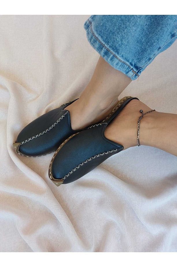 Hakiki Deri Unisex Siyah Yemeni Terlik YT4 - 5
