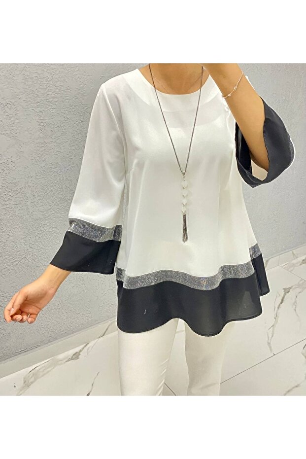 Kadın Krep Şifon Tunik Bluz - 1