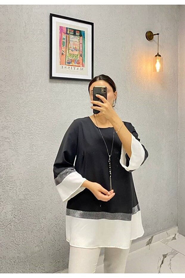 Kadın Krep Şifon Tunik Bluz - 1