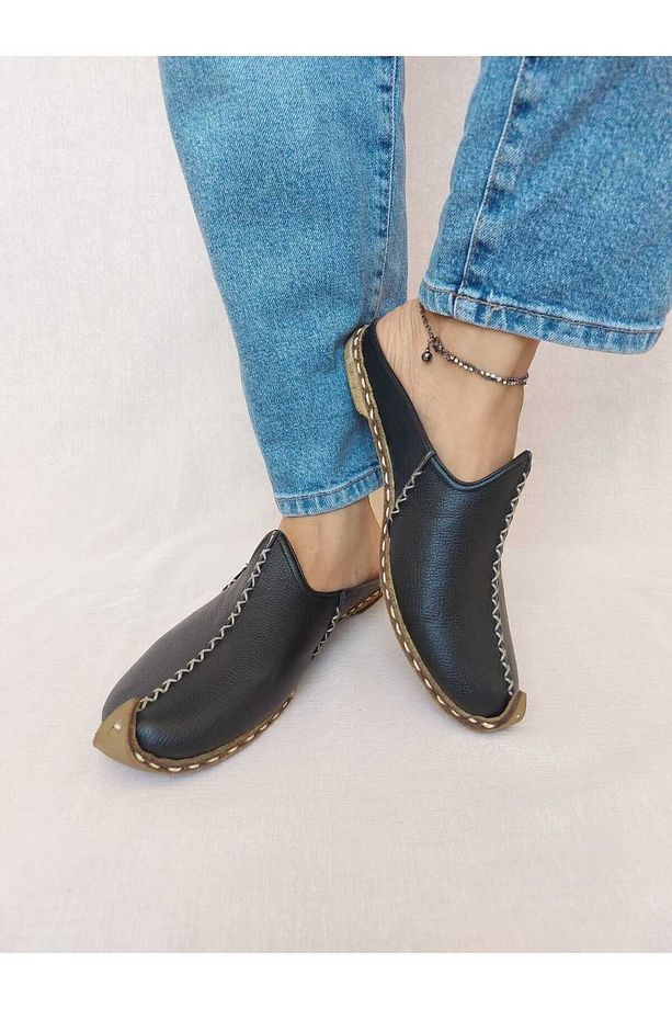 Hakiki Deri Unisex Siyah Yemeni Terlik YT4 - 4