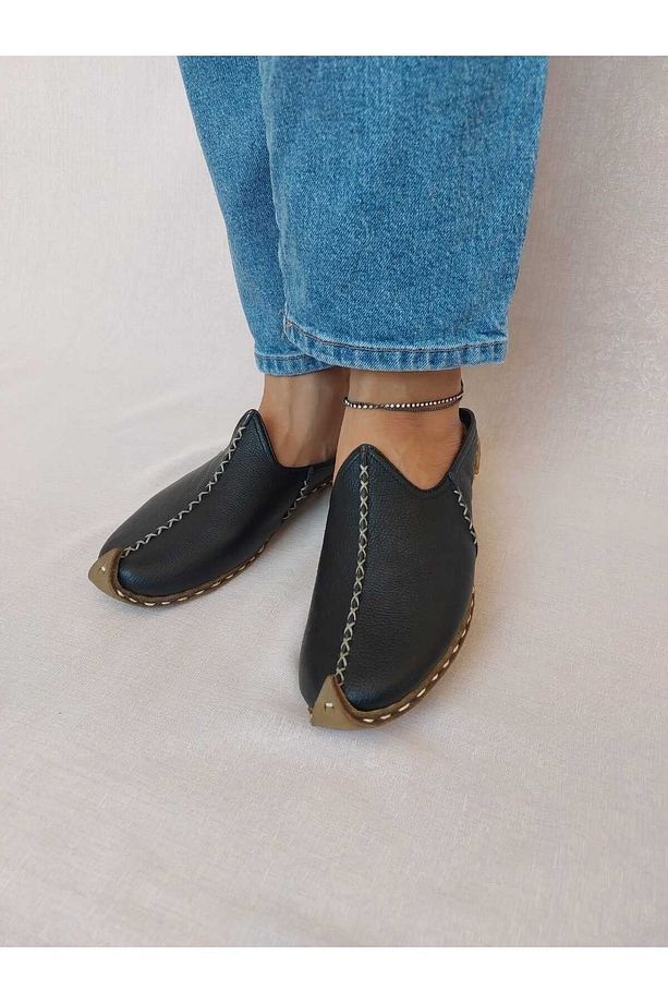 Hakiki Deri Unisex Siyah Yemeni Terlik YT4 - 2