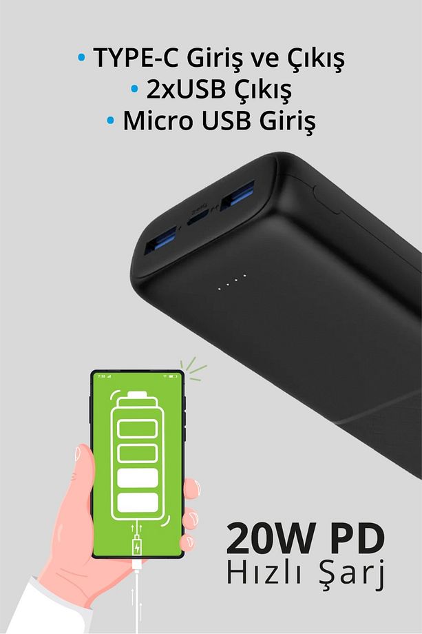 9005 Powerbank 10000mah / Type-c - Usb - Micro Usb Girişli / 22.5w Süper Hızlı Şarj - 2