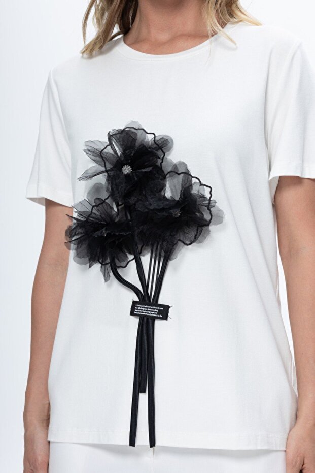 Karton Triko Çiçekli Bluz - 4