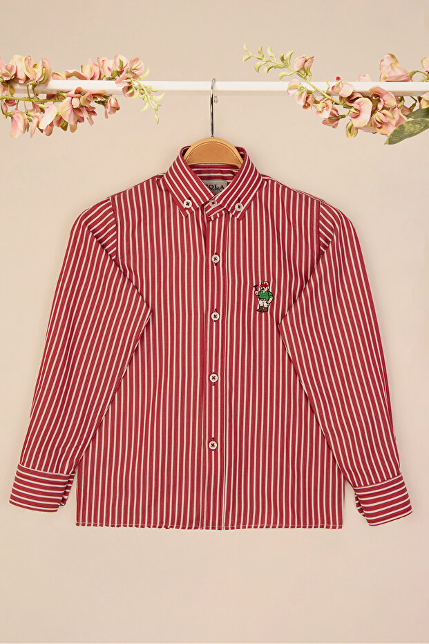 Striped Children's Shirt with Collar and Buttons (Red)