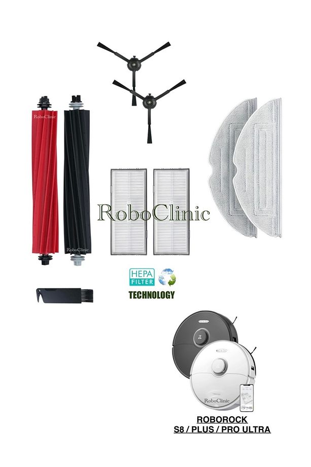 Roborock S8/s8 Plus/s8 Pro Ultra Robot Süpürge Uyumlu Yedek Fırça,hepa Filtre,mop Set-9 Parça - 1