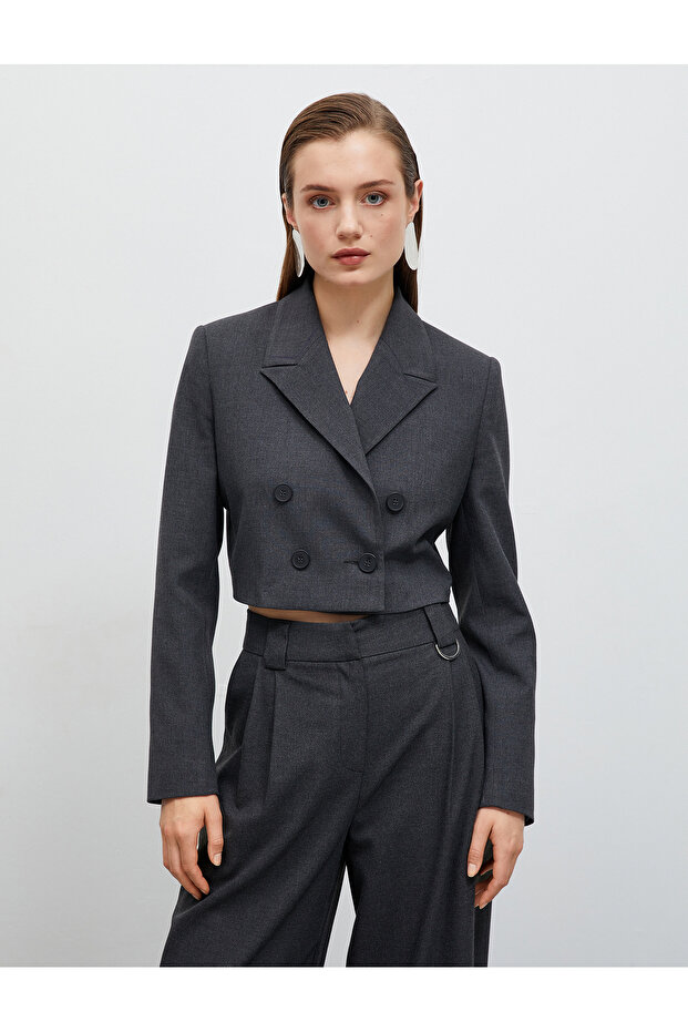 Crop Double Breasted Blazer Jacket - 3
