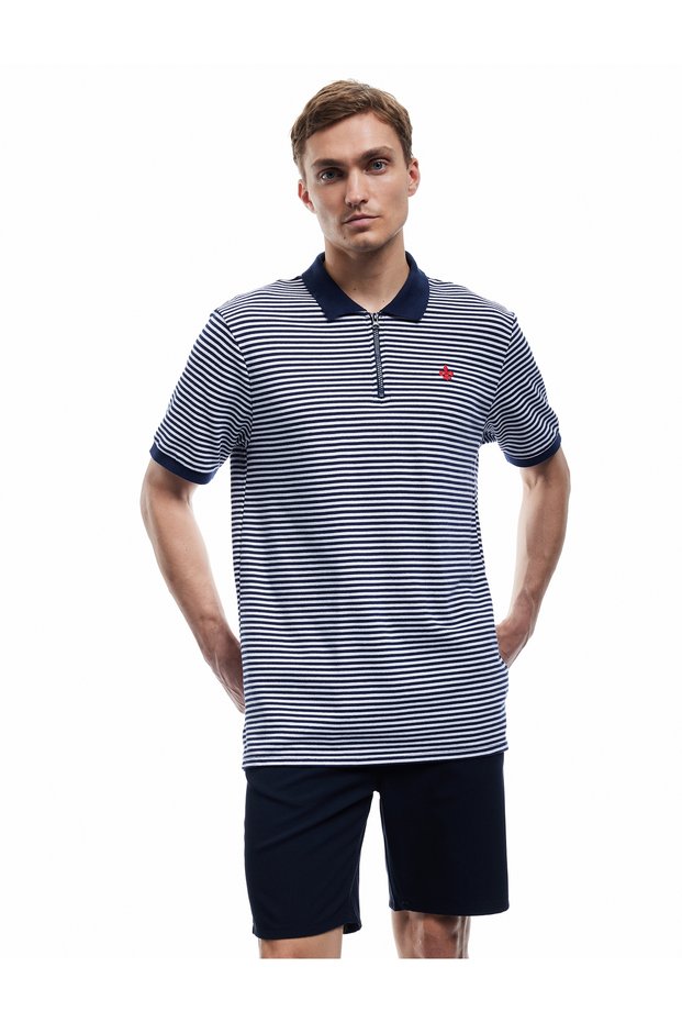 Regular Fit Short Sleeve Zip Polo Neck T-Shirt