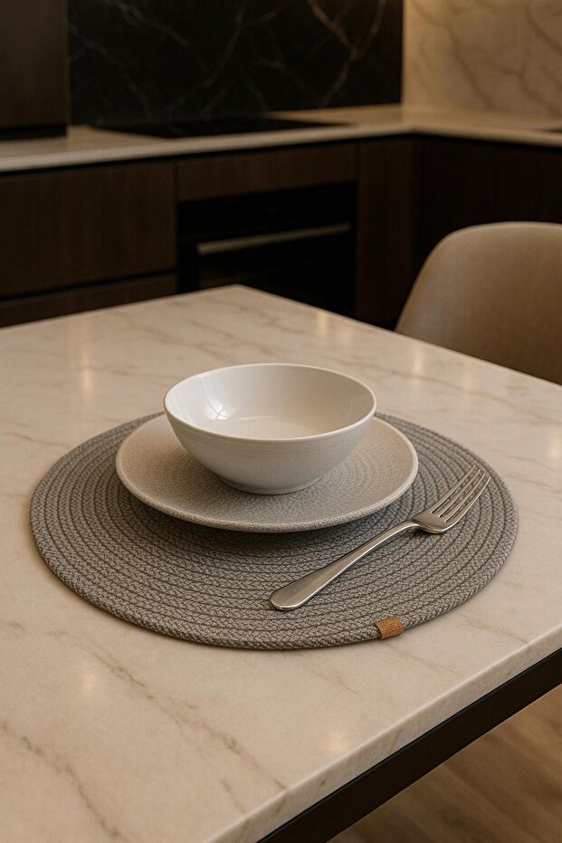 2 Pieces Gray Jute Supla Set, American Service Set, Luxury Presentation Plate Mat (33 X 33 cm)
