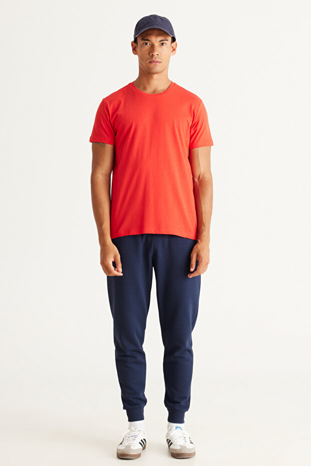 Erkek/unisex Kırmızı %100 Pamuk Slim Fit Dar Kesim Bisiklet Yaka Basic Tişört - 5