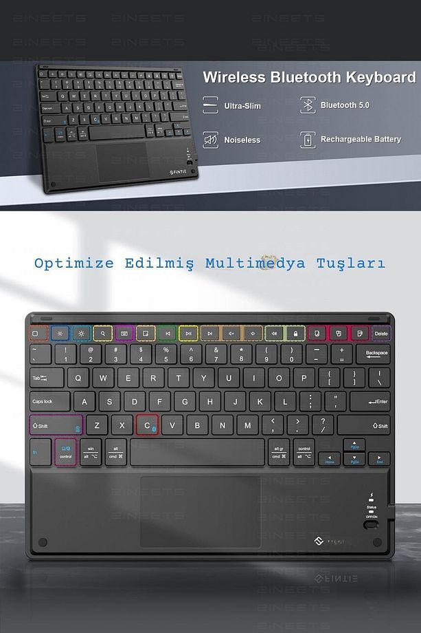 Kablosuz Şarjlı Bluetooth Klavye Mouse Touchpadli Seti Ultra Slim Tablet Telefon Windows Uyumlu - 3