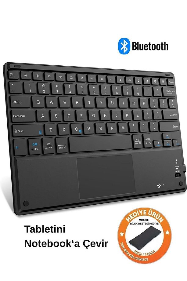 Kablosuz Şarjlı Bluetooth Klavye Mouse Touchpadli Seti Ultra Slim Tablet Telefon Windows Uyumlu - 7