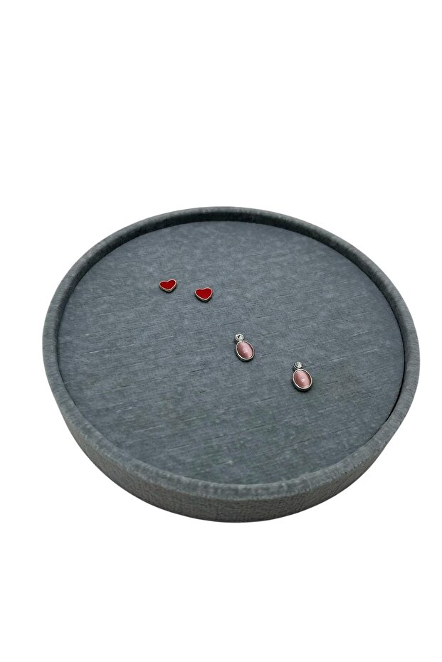 Cylinder Model Suede Fabric 20/20 cm Gray Color Earring-Piercing Tray