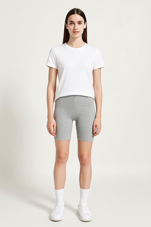 Gray Cotton Above Knee Women's Biker Tights