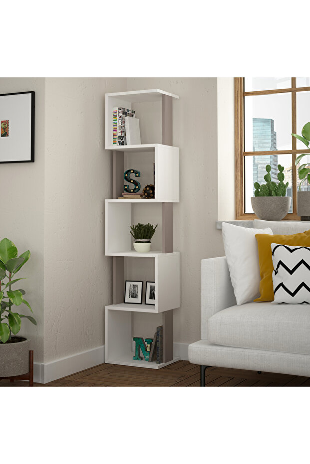 Mourah Home Piri Modern Bookcase Display Unit White Mocha
