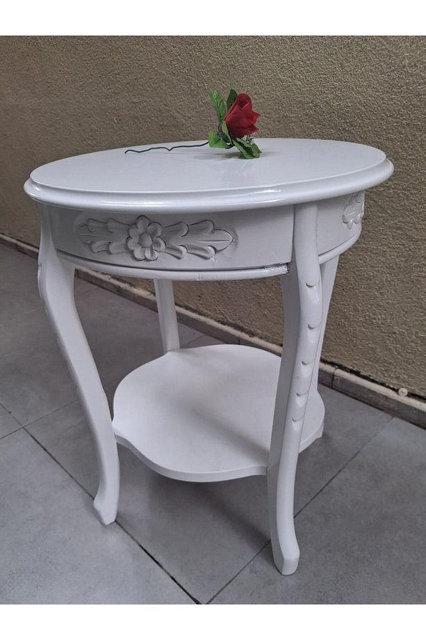 Fiskos 13816 Oyma Model Parlak Kaplama Kayın Ayak Parlak Beyaz Mdf Tabla El Yapı - 7