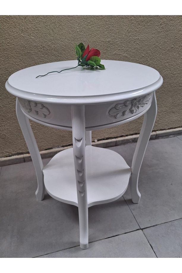 Fiskos 13816 Oyma Model Parlak Kaplama Kayın Ayak Parlak Beyaz Mdf Tabla El Yapı - 4