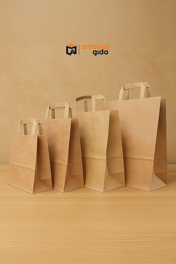 Flat Saplı Kraft Kağıt Çanta 18x24x8 Cm - 25 Adet Mağaza Alışveriş Kağıt Çanta Poşet Torba Ambalaj - 1