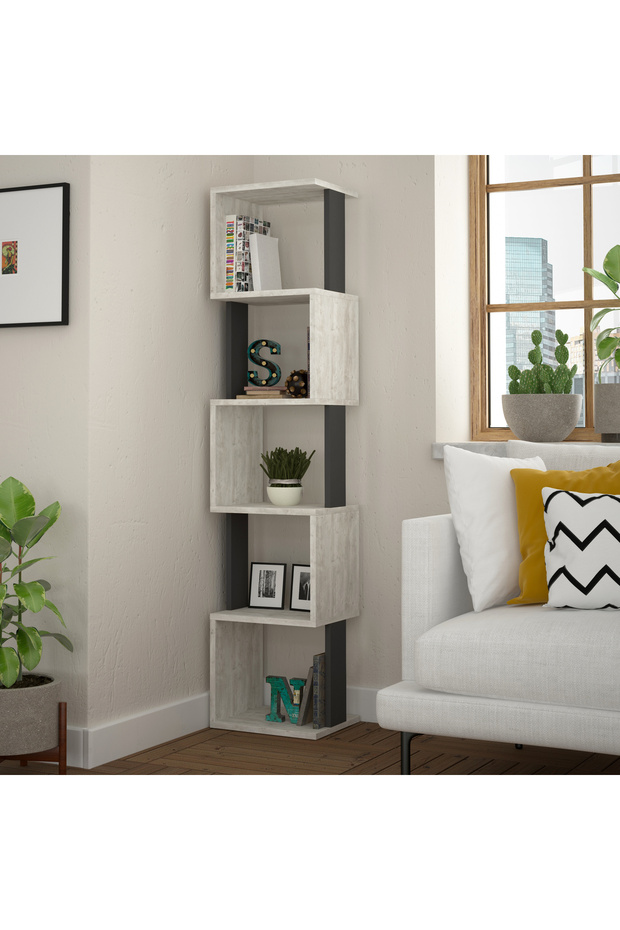 Mourah Home Piri Modern Bookcase Display Unit Ancient White Grey