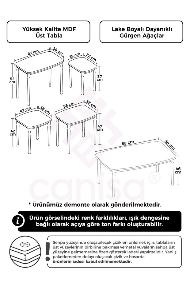 Tawe Serisi 1.Sınıf MDF Ceviz Gürgen Ayak Zigon ve Orta Sehpa Takımı - 6