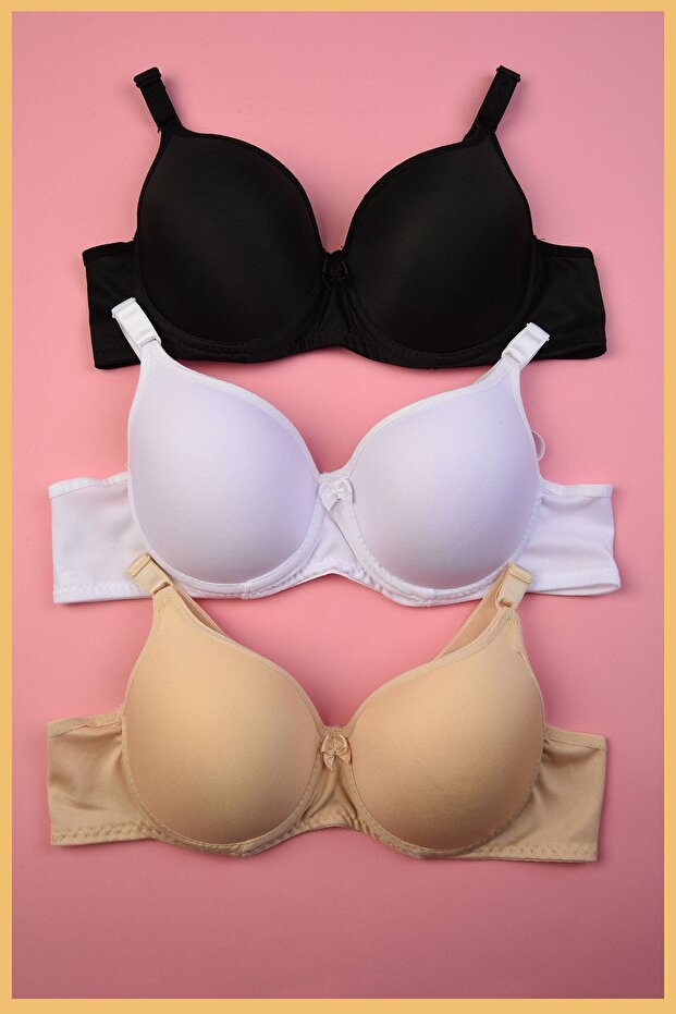 Unpadded Underwire Bra 3 Pieces (Black White Skin) Unpaddedstyn