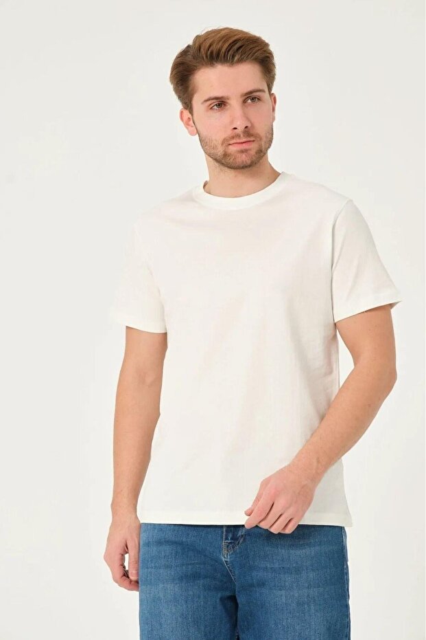 X Serüven 100% Organic Cotton Men's Plain Ecru T-Shirt Regular Fit / Regular Fit