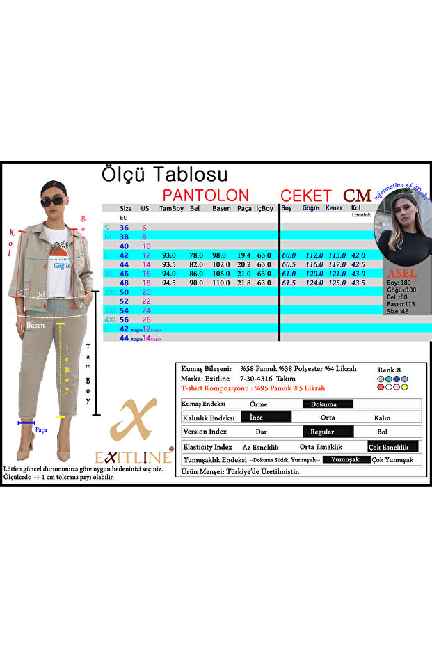 Kadın Üçlü Yazlık Mor Takım Ceket Pantolon Tshirt - 3