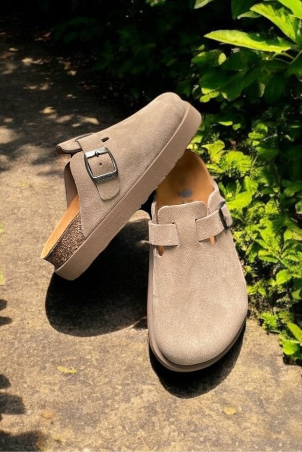 Anatomical Women's High Natural Cork Sole Suede Leather Indoor Slippers