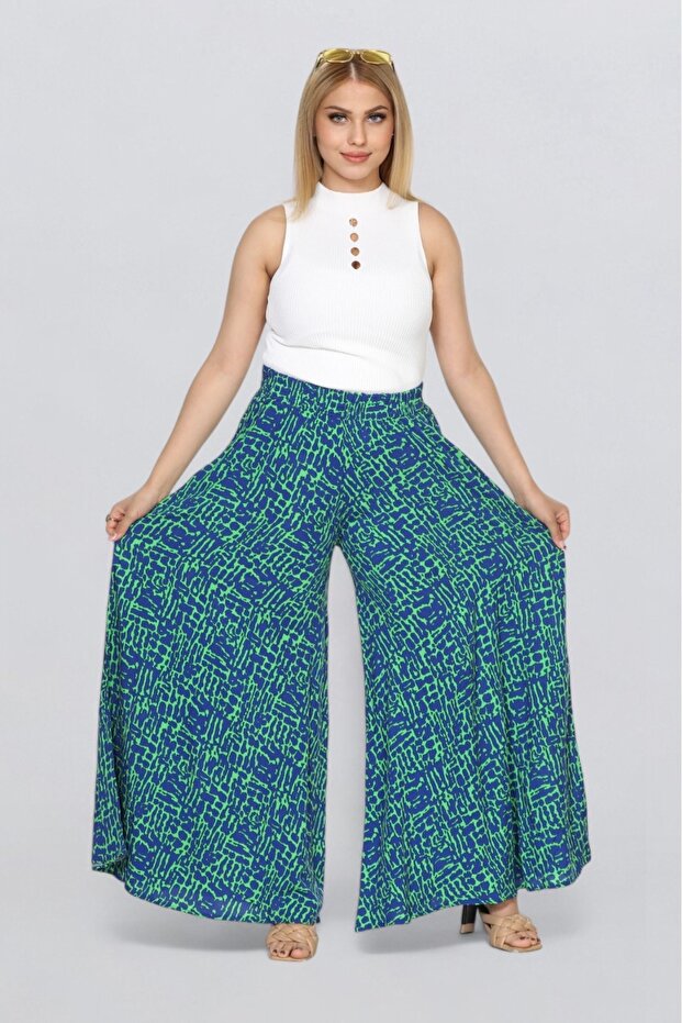 Women's Elastic Waist Patterned Pocket Skirt Trousers