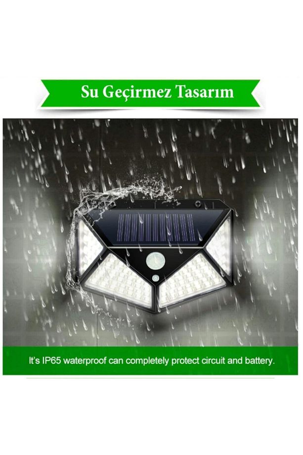 Enerjili Bahçe Lambası 100 Led 1li Paket Bahçe Aplik Bahçe Lambası Bahçe Aydınlatma - 1
