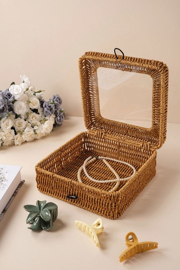 Mathilda - Rattan Kapaklı Saklama Kutusu,Düzenleyici, Organizer, Takı Kutusu - 4