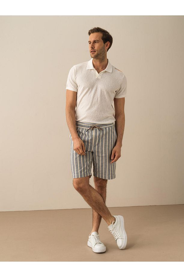 Erkek Lacivert Regular Fit Keten Şort - 2