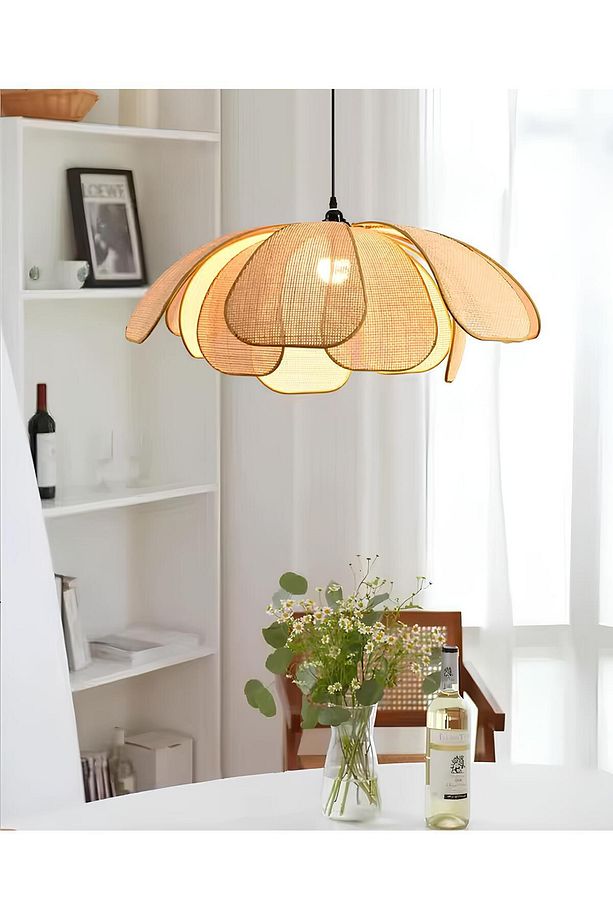 Modern Iskandinav Tasarım Bohem Rose Çiçek Sarkıt Avize Hazeran Hasır Avize Rattan Salon Avizesi - 1