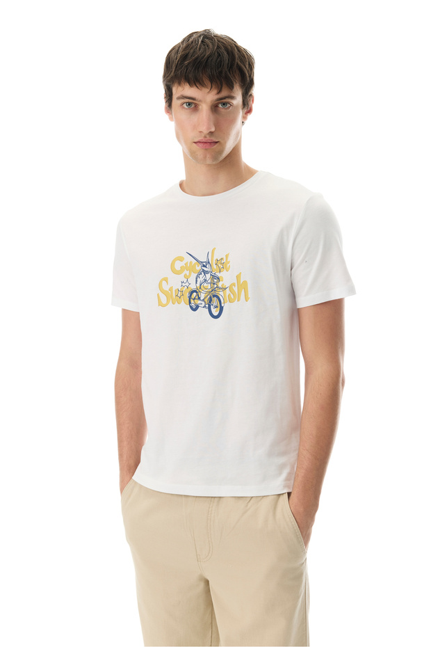 Men's White Marine Printed Crew Neck T-Shirt