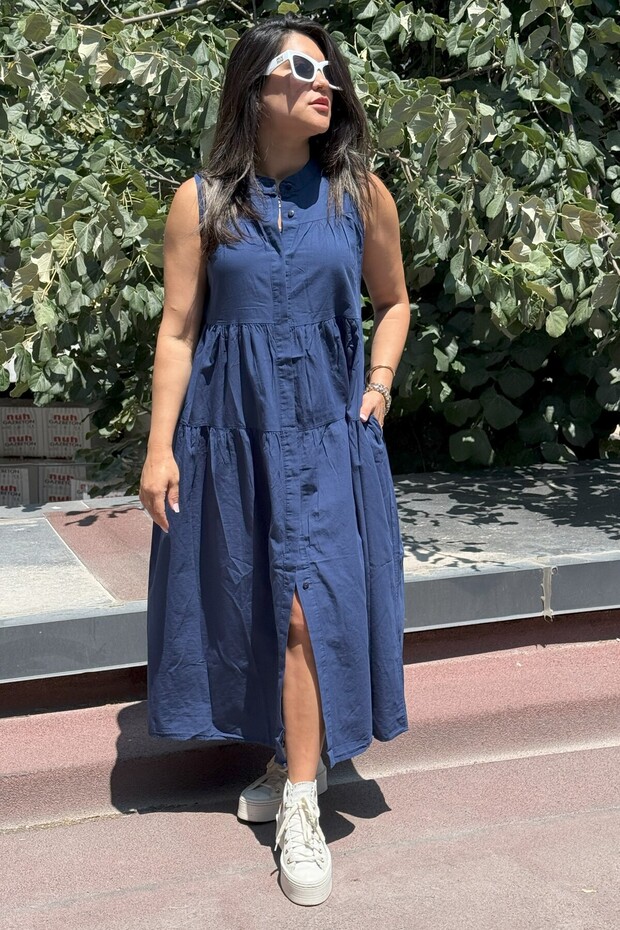 Dominant Collar Fold Maxi Length Shirt Dress 1638