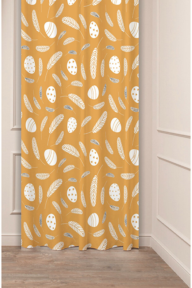 Leaf Bohemian Antique Ethnic Patterned Special Design Digital Printed (Single Wing) Modern Beige Stylish Background Curtain