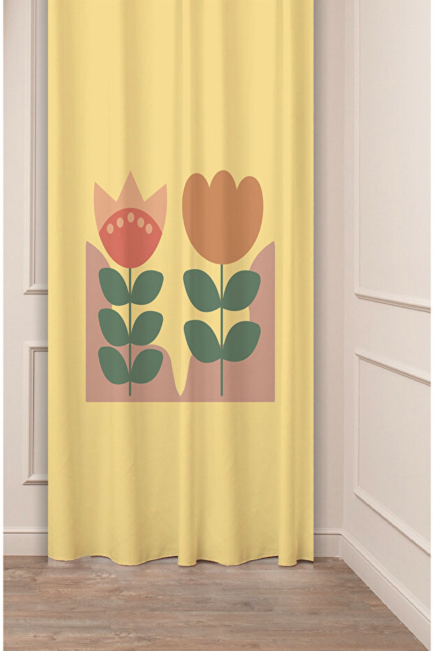 Bohemian Leaf Vase Geometric Patterned Special Design Digital Printed (Single Wing) Modern Stylish Background Curtain