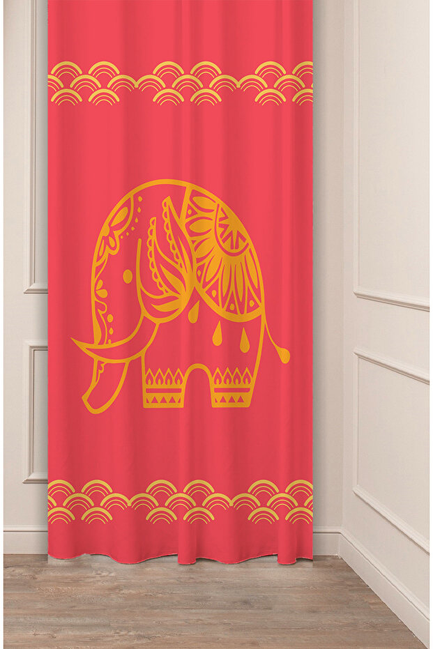Mandala Elephant Geometric Bohemian Patterned Special Design Digital Printed (Single Wing) Modern Stylish Background Curtain