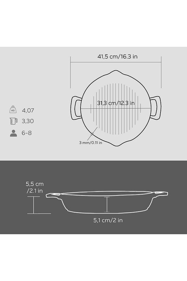 Döküm Yuvarlak Izgara Tavası Döküm Demir Yekpare Çift Kulplu Çap(Ø)32cm. - 5