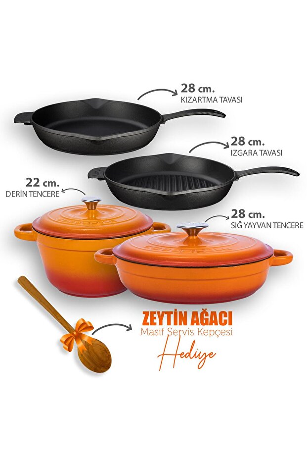 Döküm 4x New Heritage Serisi Döküm Demir Tencere Tava Çeyiz Seti - 1