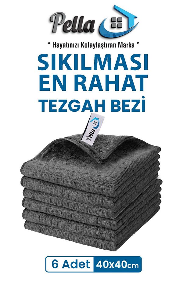 6'lı Mikrofiber Araba, Cam, Mutfak Temizlik Bezi, Gri (40 CM X 40 CM) - 1