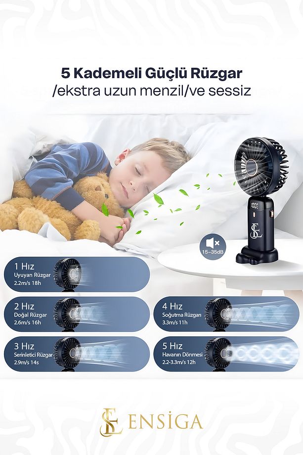 Lcd Ekranlı Şarjlı Mini El Boyun Masa Fanı Seyahat Taşınabilir Fan Aralığı Şarjlı Yüksek Şarj - 9