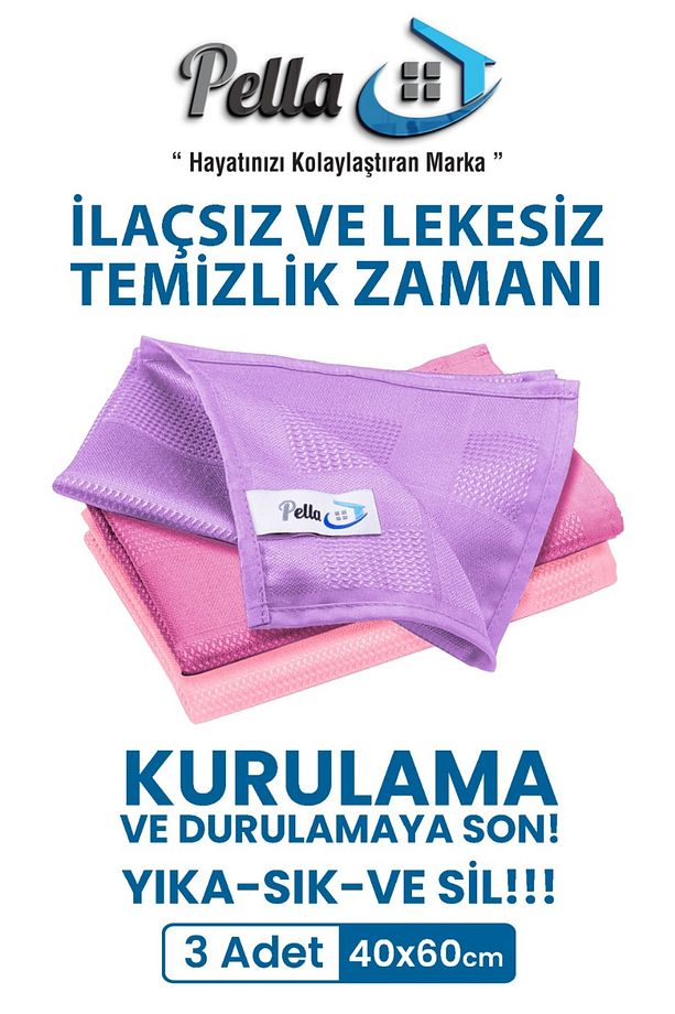 Active Çamaşır Suyu Ile Kullanılabilen Tek Mikrofiber 3'lü Temizlik Bezi (40X60) Büyük Boy - 1
